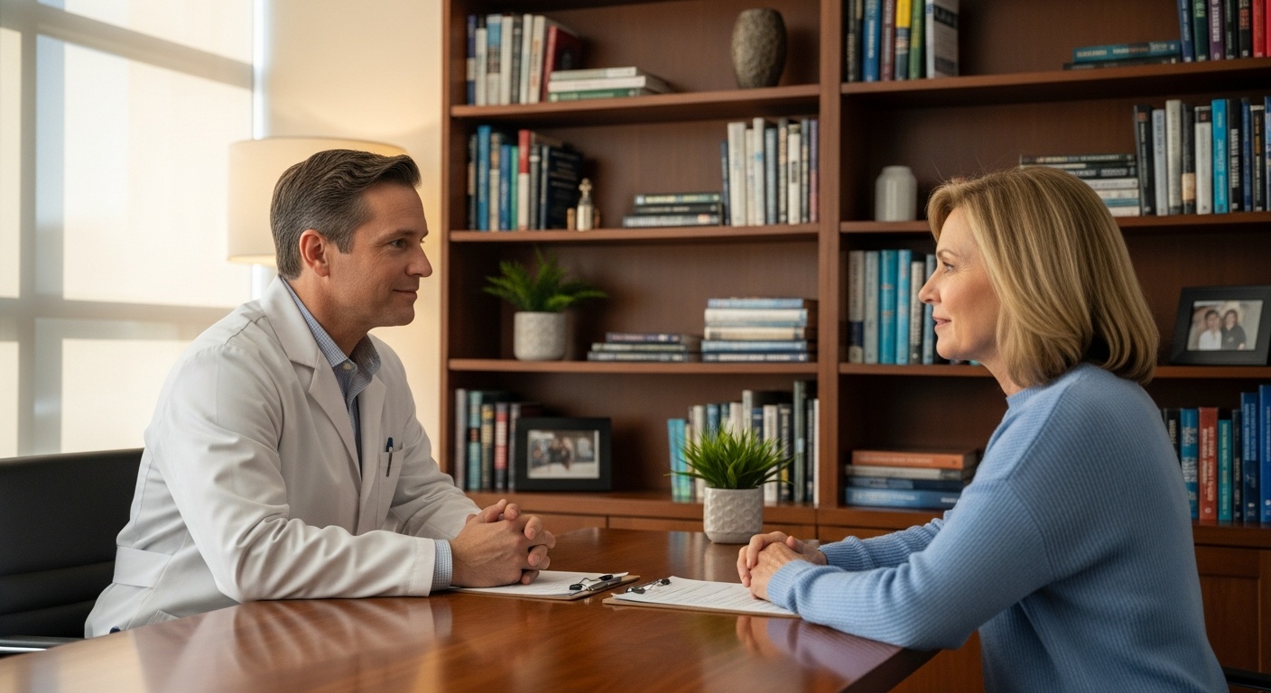 Doctor reviewing health charts with patient in functional medicine office
