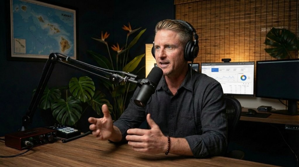 Jeff Igoe recording a podcast in his studio