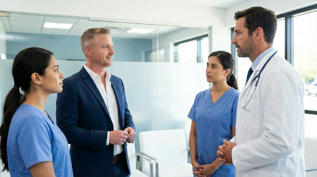 Jeff Igoe meeting with medical practice team