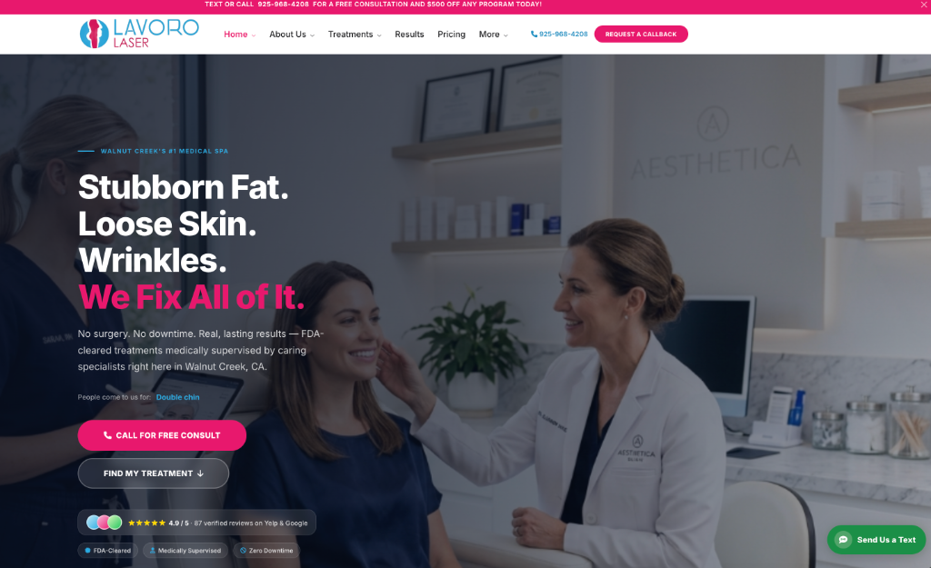 Lavaro Laser Medical Aesthetics website screenshot