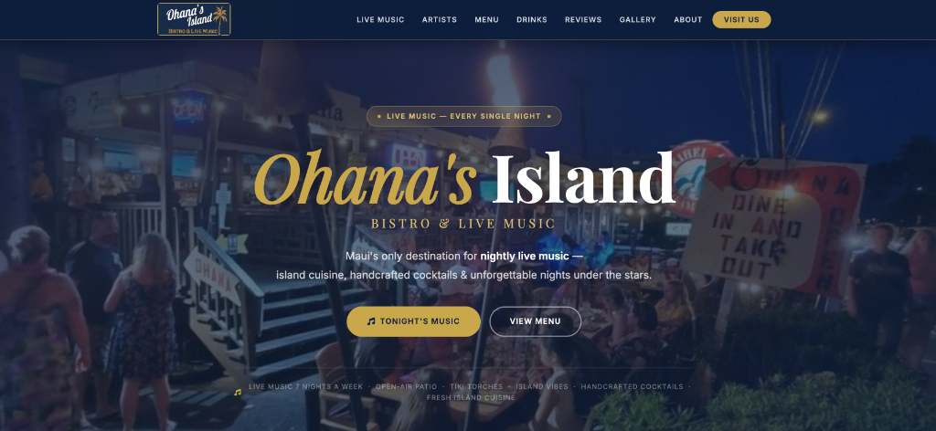 Ohana's Island Bistro website screenshot