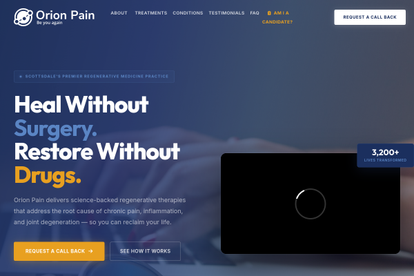 Orion Pain & Regenerative Medicine website screenshot