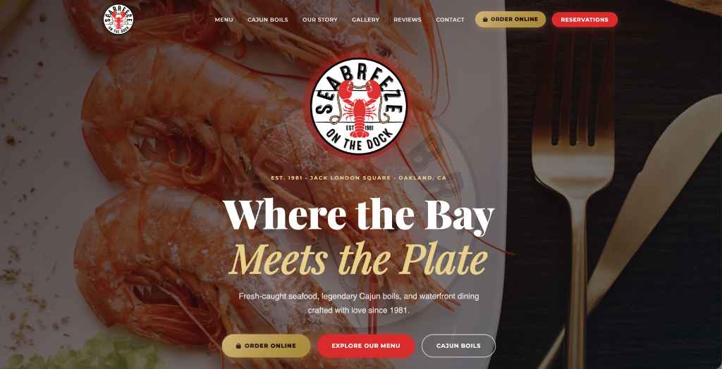 Seabreeze on the Dock restaurant website screenshot