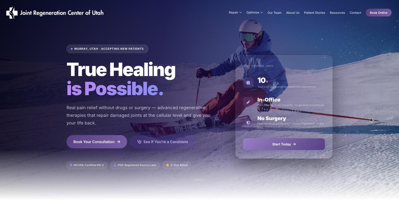 Joint Regeneration Center of Utah website, built by Jeff Igoe