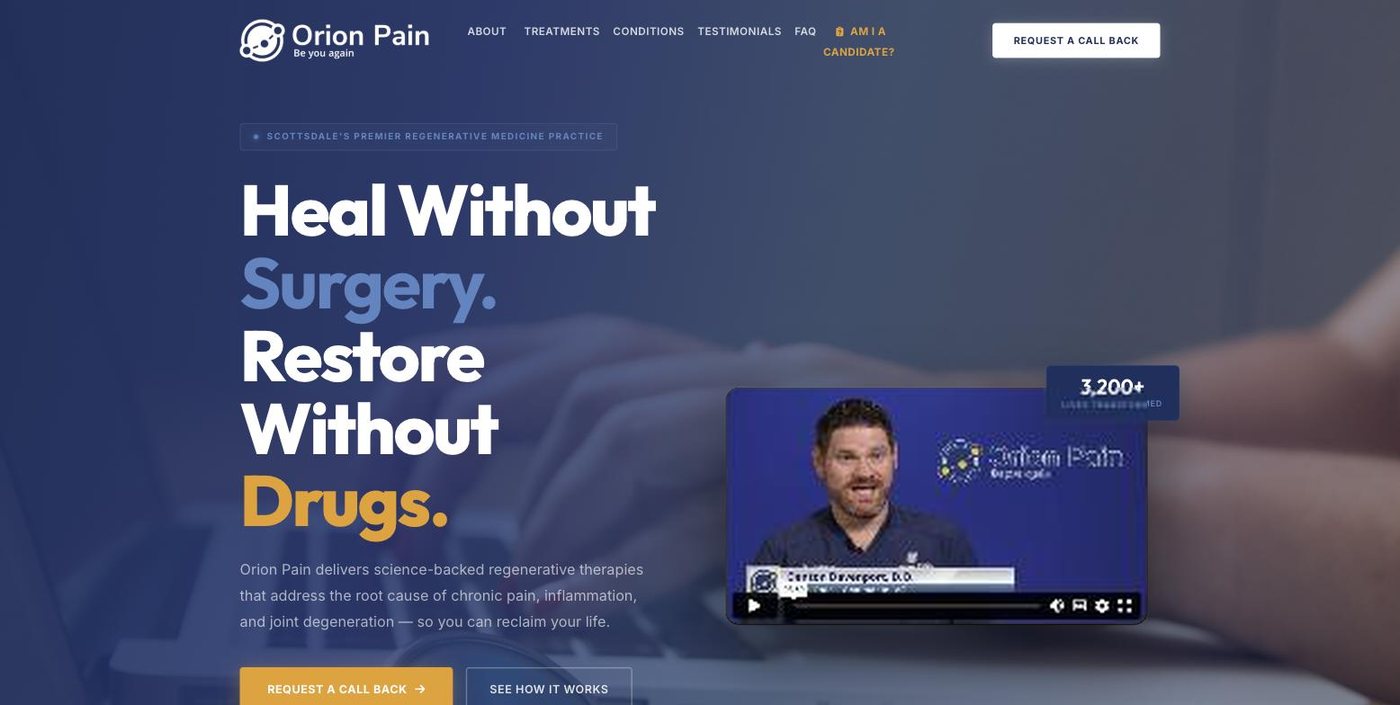 Orion Pain website, built by Jeff Igoe
