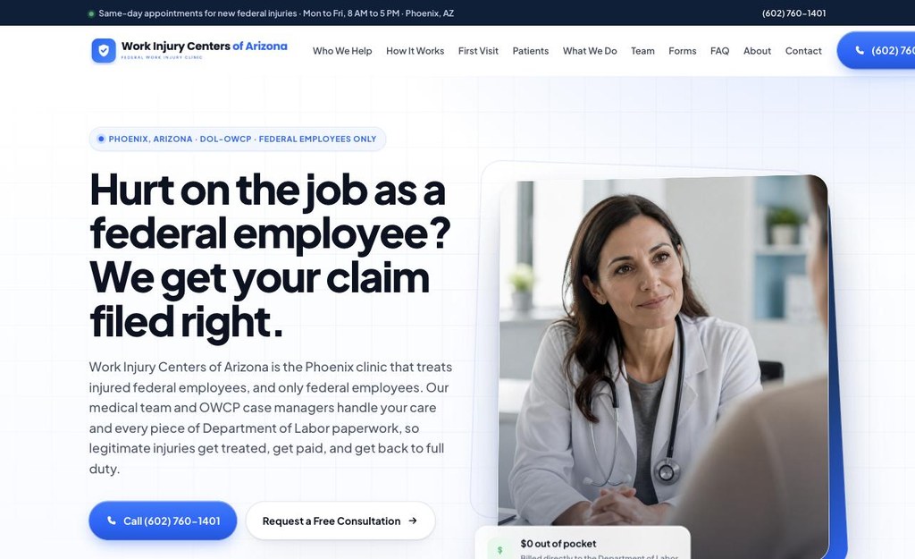 Work Injury Centers of Arizona website screenshot